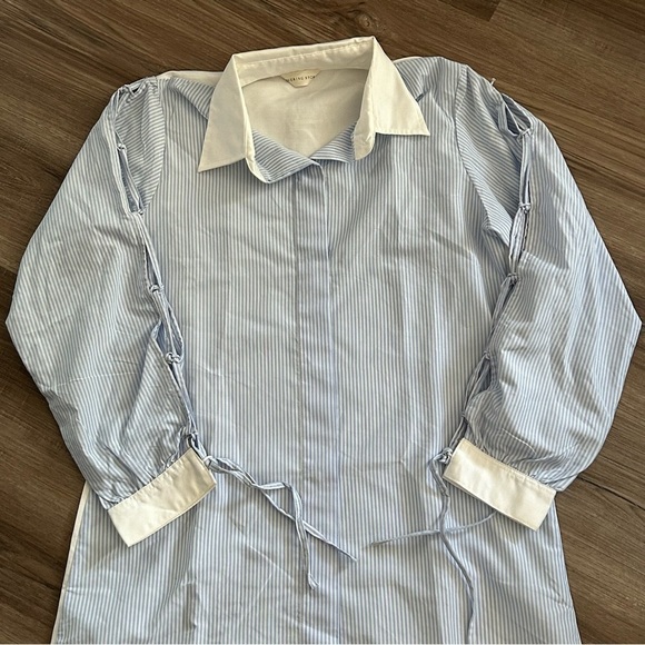 Covering Story Blue White Long Sleeve Button Up Dress Fit Best Women Medium - Picture 3 of 10